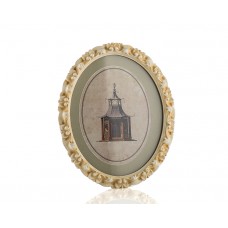 PR30-1070 - Krem Çerçeveli Ev Resimli Oval Pano 30*24