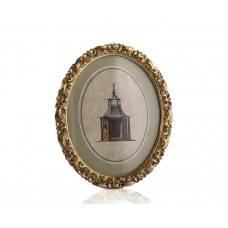 PR30-1071 - Altın Çerçeveli Ev Resimli Oval Pano 30*24