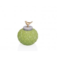 PR33-1016 - Kuş Kulplu Yeşil Dekoratif Kavanoz 19*21