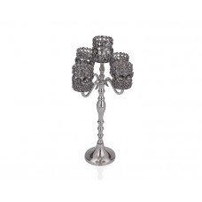 PR37-1027 - Gümüş Füme Kristalli 5li Ayaklı Mumluk 30*30*61
