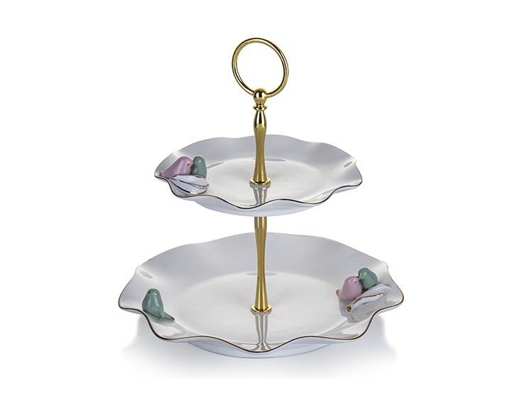 PR611017 Kuşlu 2 Katlı Pasta Tabağı 22<em>16</em>25h